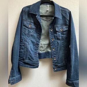 Dish Dark Wash Denim Jean Jacket Classic Button Up Trucker Coat Size M